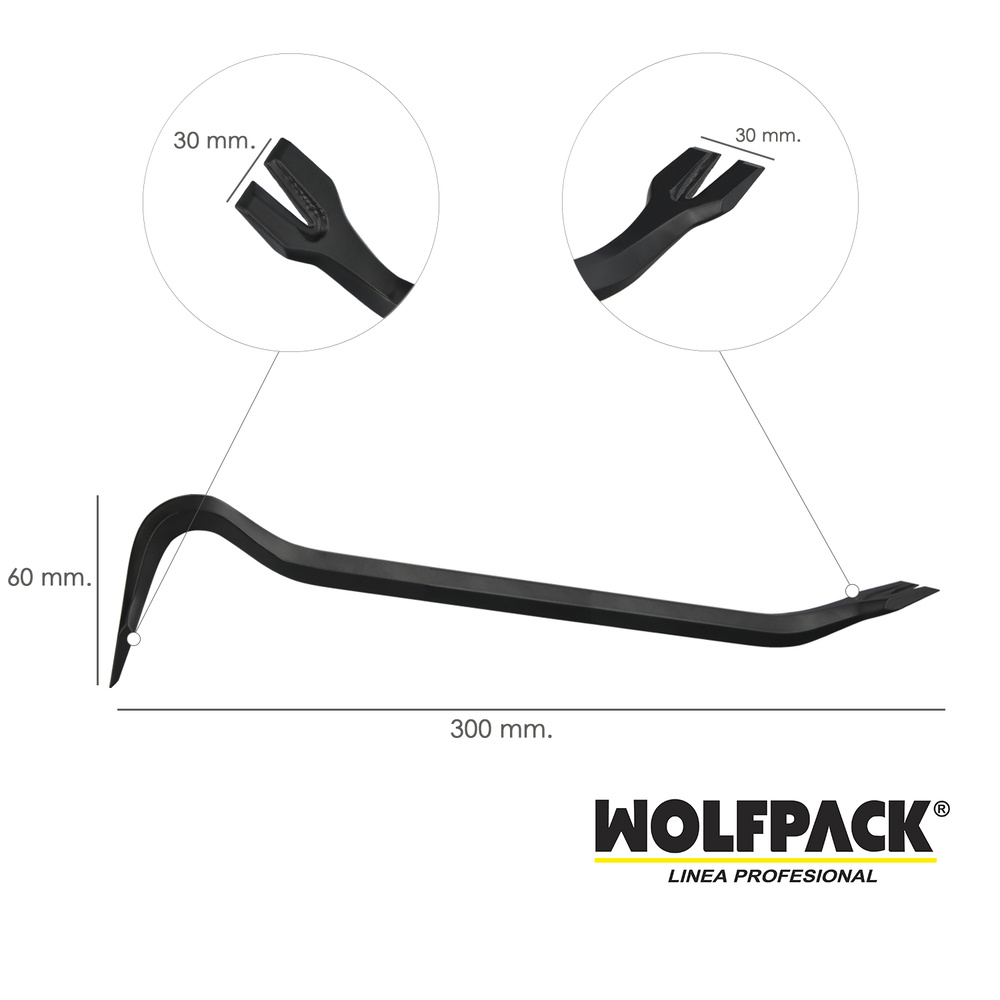 Barra Desencofrador Mini 12 x 300 mm. detalles y medidas